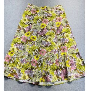 Loft Vintage Style Floral Midi Skirt Women Size SP Yellow Pink Retro Tiered Slit